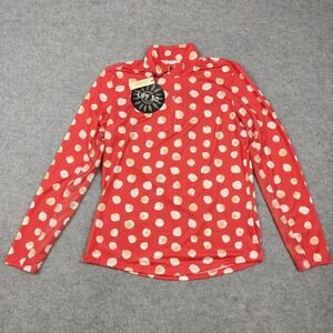 SanSoleil Polo Shirt Womens Medium Orange Polka Dot Long Sleeve UPF 50 1/4 Zip